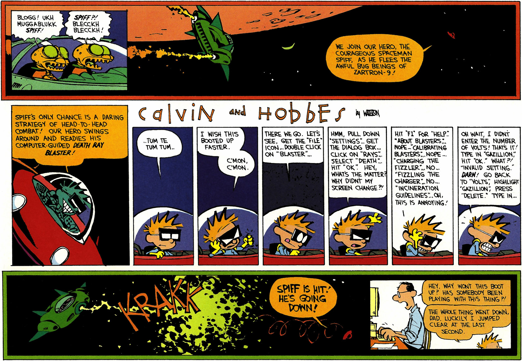 Calvin and Hobbes Sunday Strip, poking fun at menu driven computers.